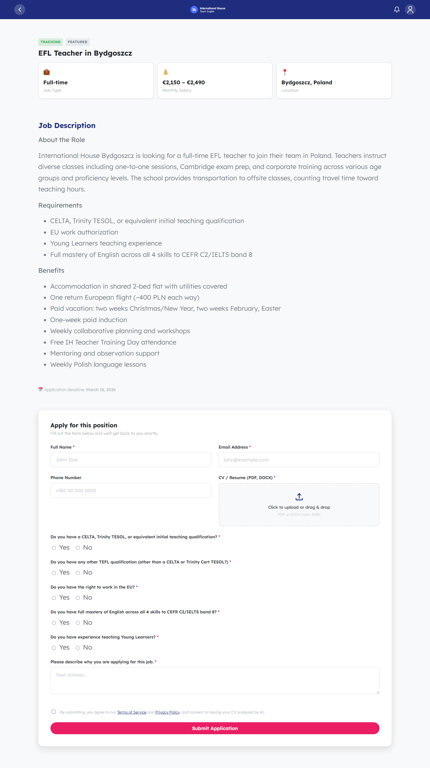 Job detail + form