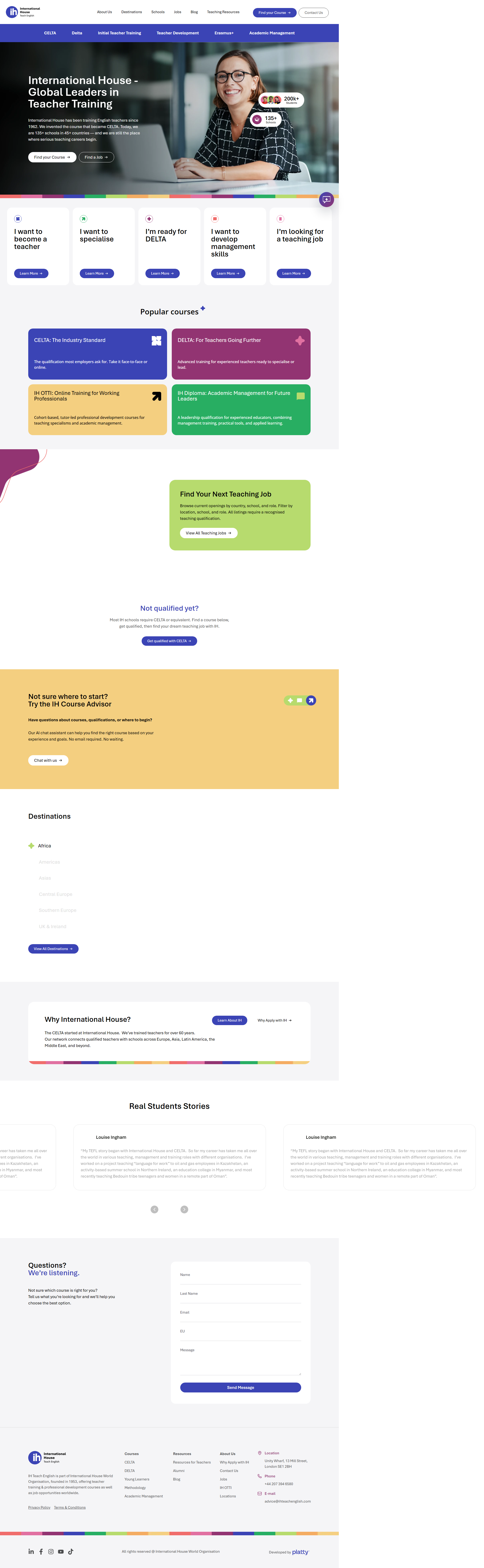 IH Teach English homepage with the new visual identity